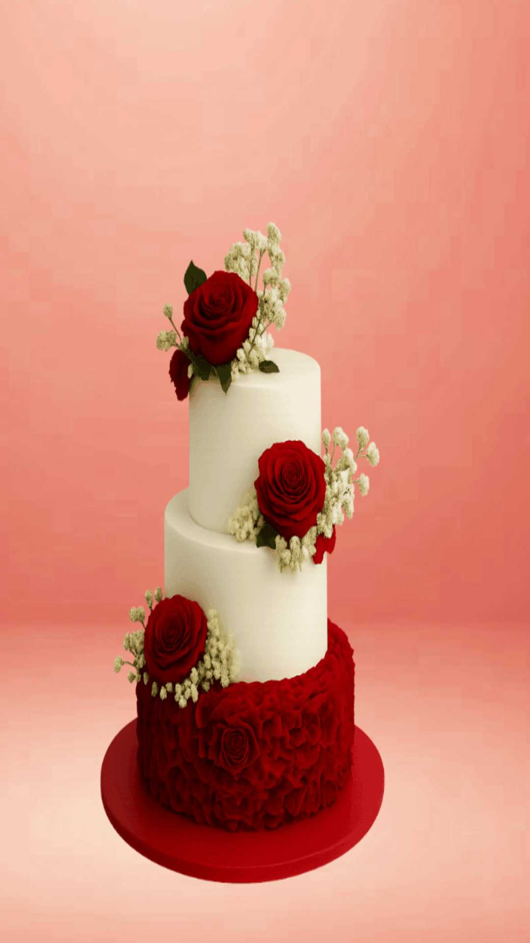 Elegant wedding cake decorated with beautiful red roses